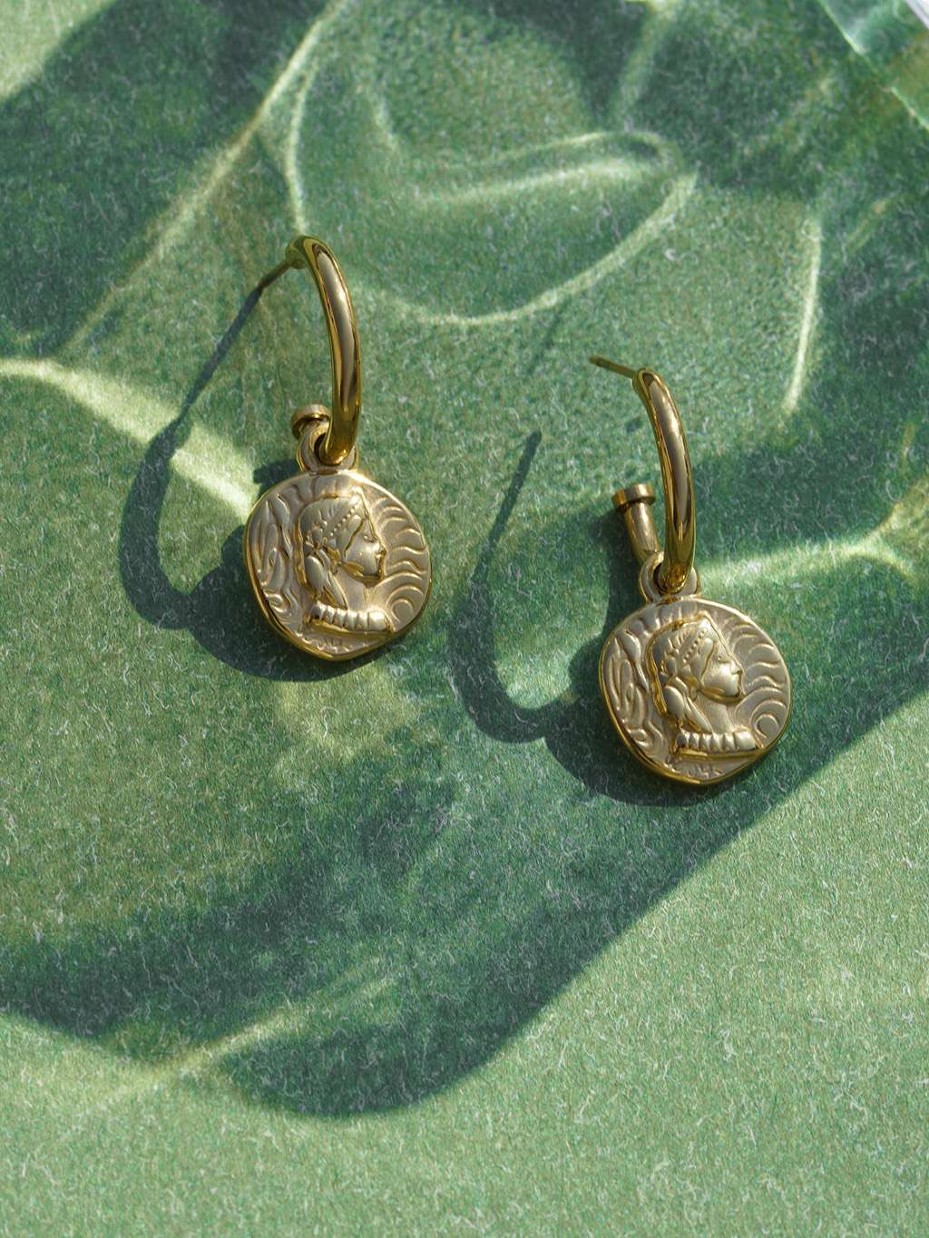 Münz - Anhänger Ohrringe Gold - Dorose | Wasserfester Schmuck, 18K vergoldet