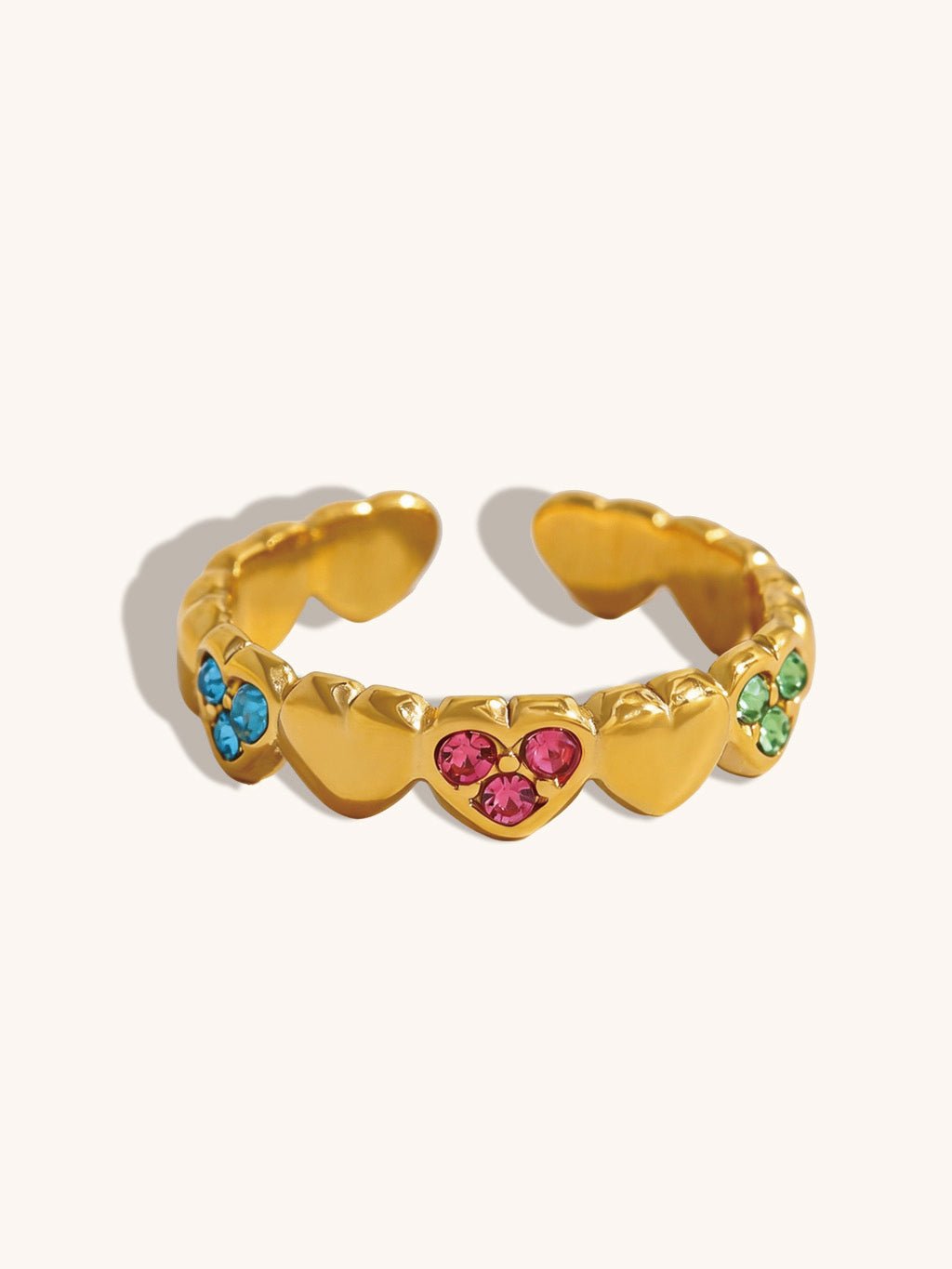 Offener Ring Herzform mit Farb - Zirkonia – Gold - Dorose | Wasserresistent, kein Verfärben