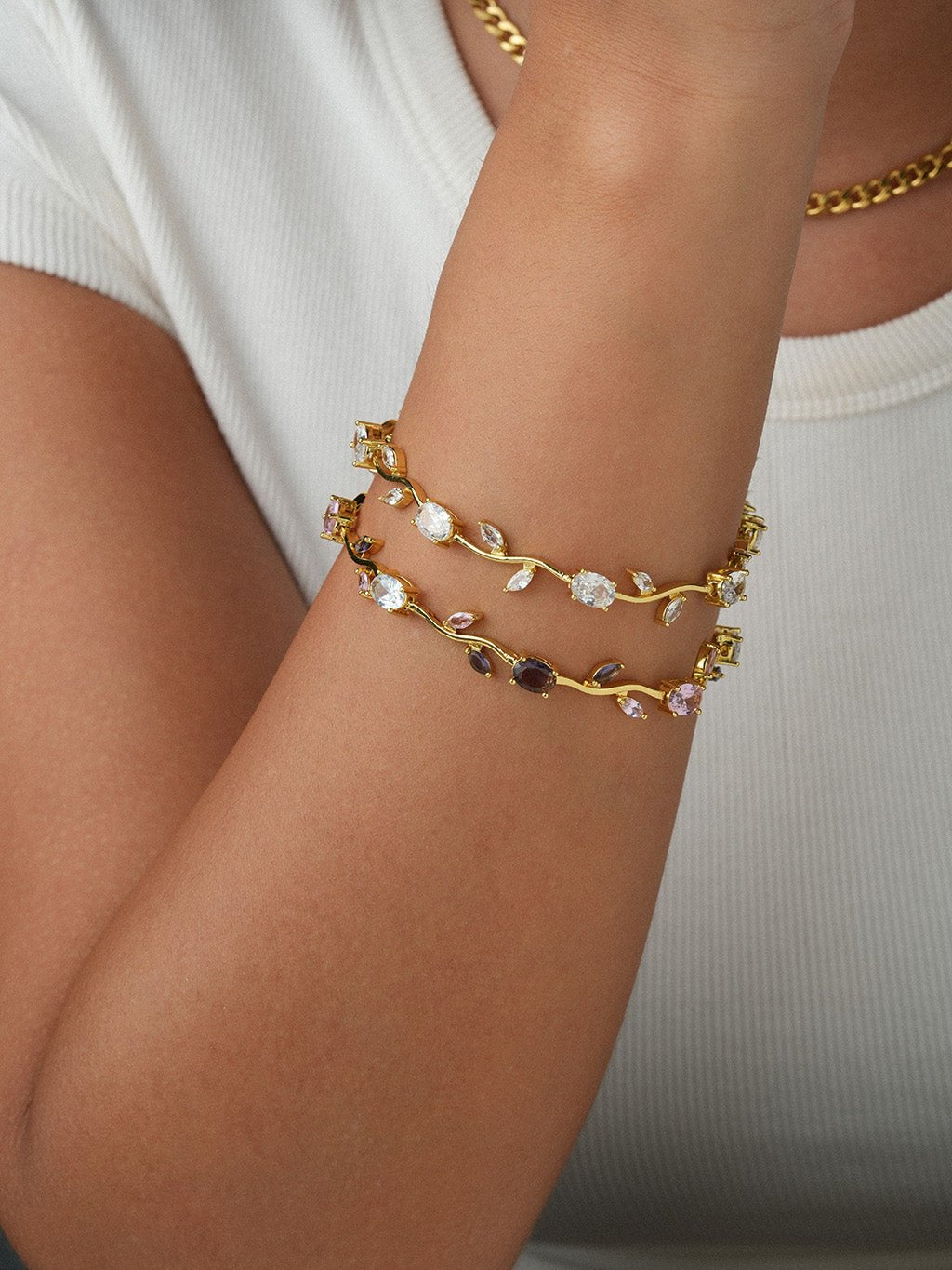Pastellfarbener Zirkonia Armband Gold - Dorose | Wasserresistent, kein Verfärben