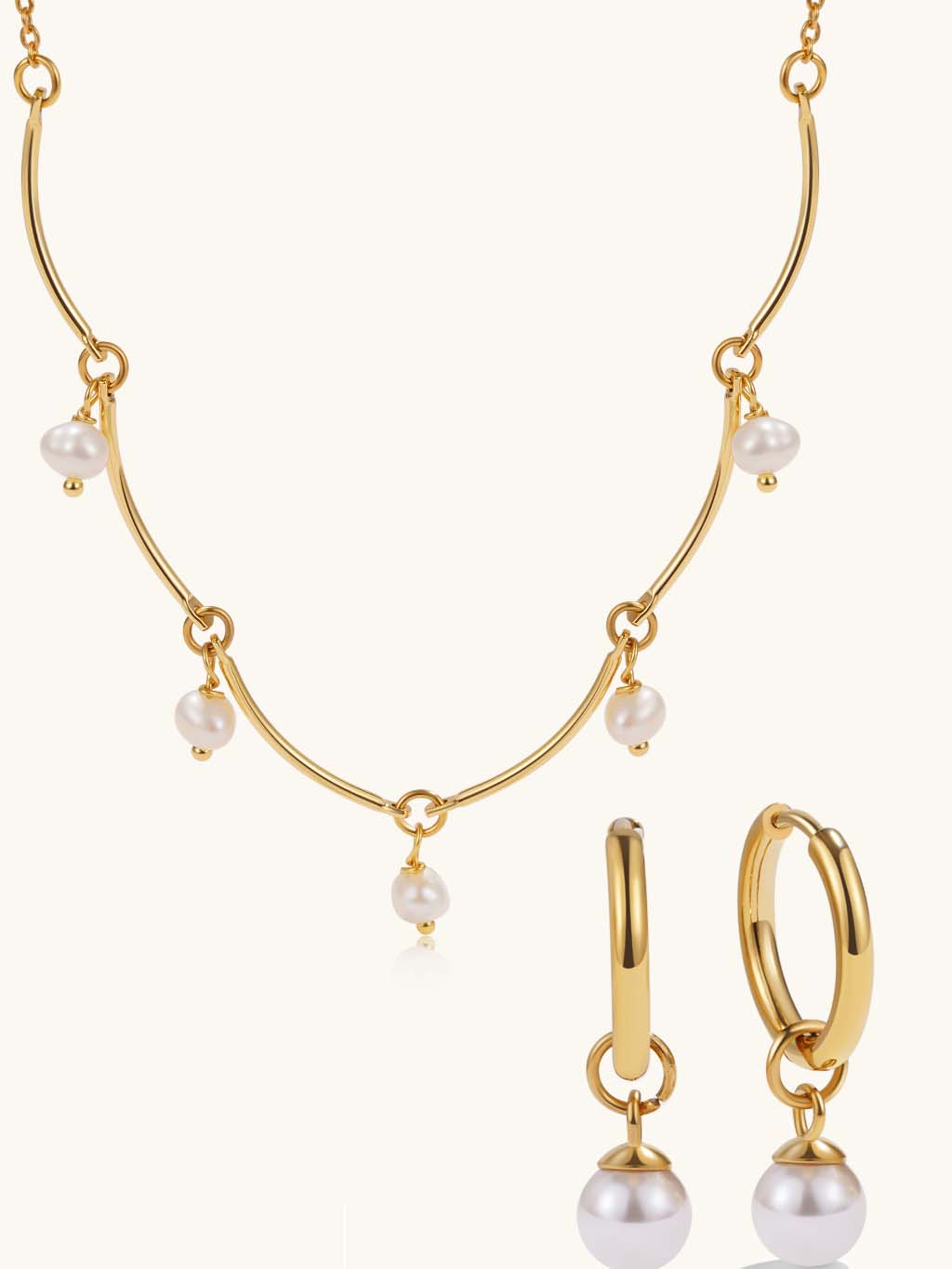 Pearls Surround Halskette & Mini Perlen Creolen Schmuck Set - Dorose | Wasserresistent, kein Verfärben