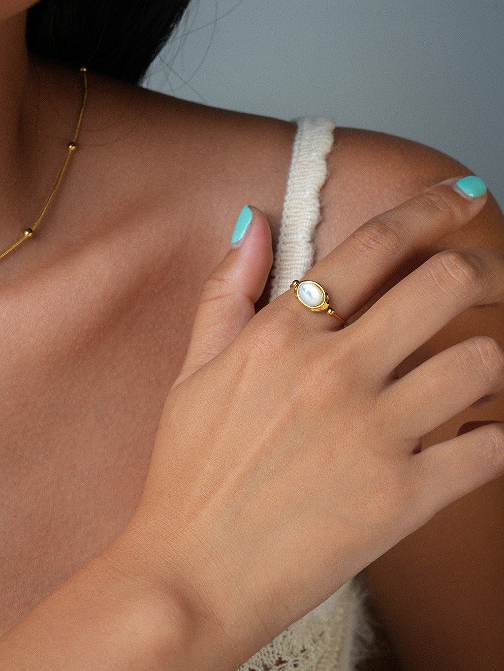Perlmutt Ring Gold Verstellbar - Dorose | Wasserresistent, kein Verfärben