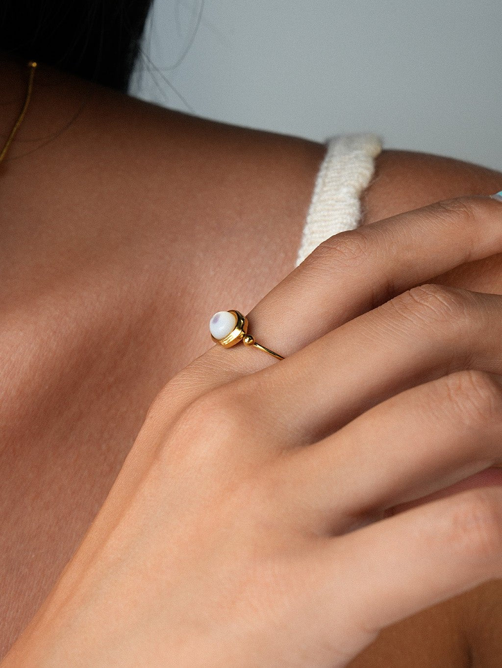 Perlmutt Ring Gold Verstellbar - Dorose | Wasserresistent, kein Verfärben