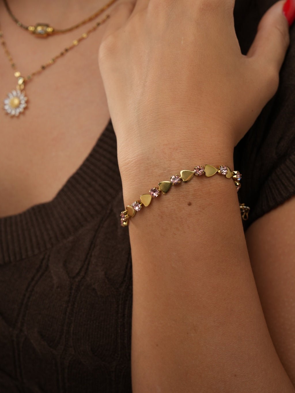 Pink Heart Armband Gold - Dorose | Wasserresistent, kein Verfärben