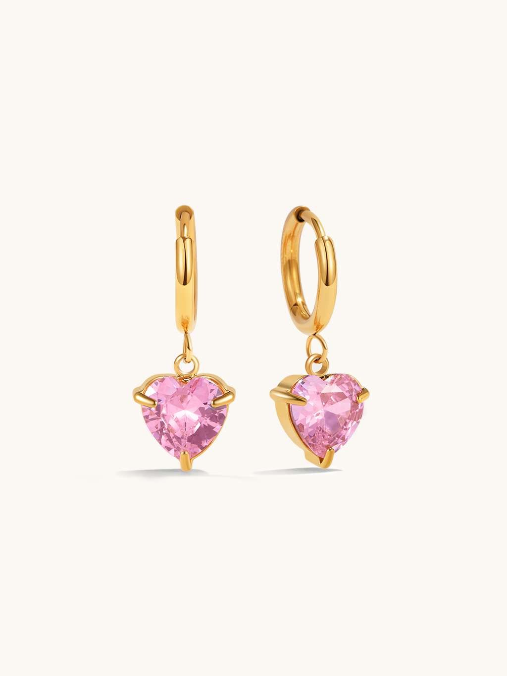 Pink Heart Hoop Ohrringe Gold - Dorose | Wasserfester Schmuck, 18K vergoldet