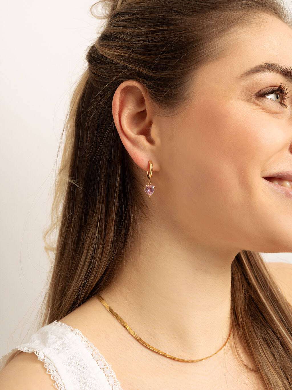Pink Heart Hoop Ohrringe Gold - Dorose | Wasserfester Schmuck, 18K vergoldet