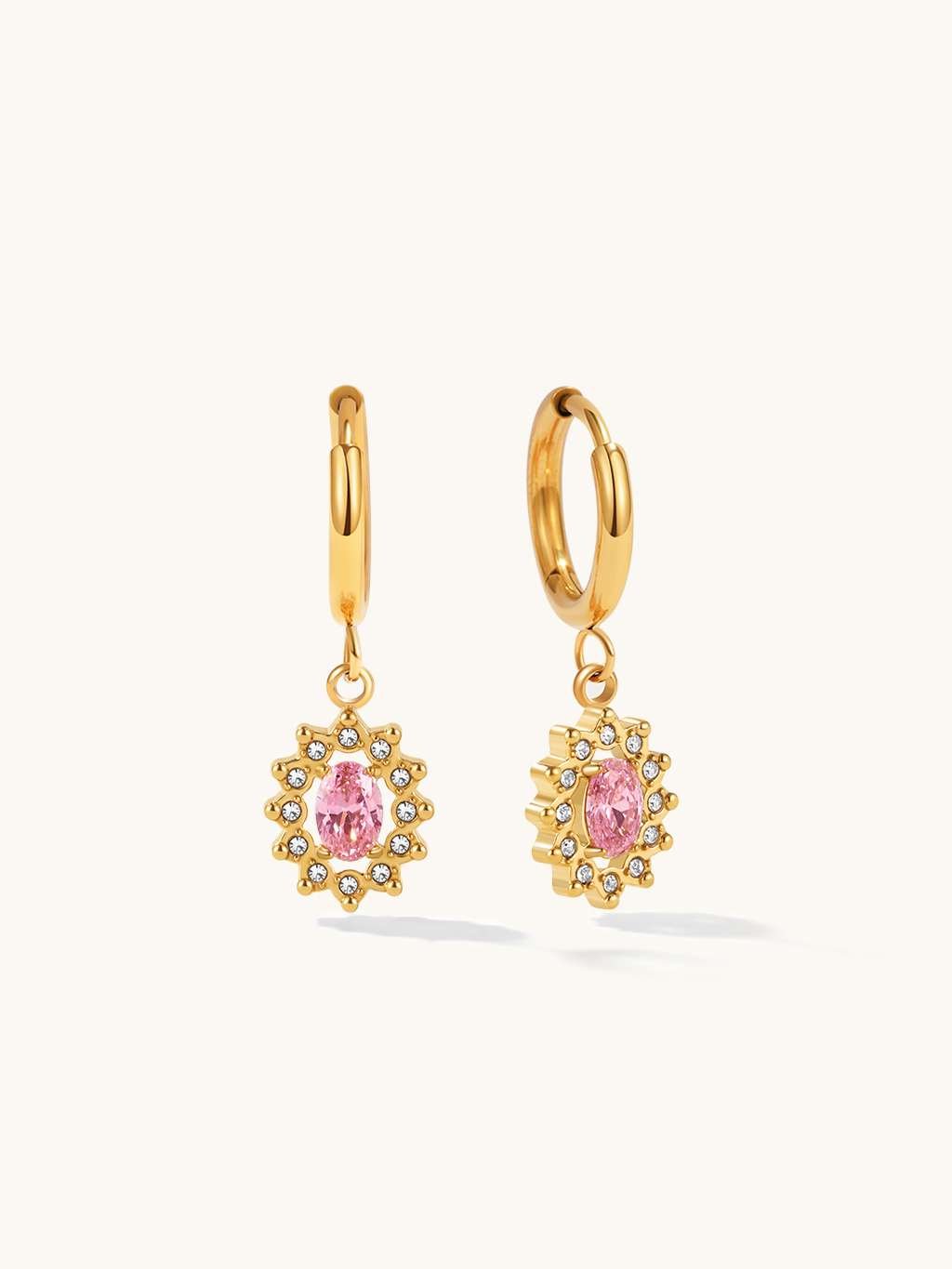 Pink Sparkling Sunflower Hoop Ohrringe Gold - Dorose | Wasserfester Schmuck, 18K vergoldet