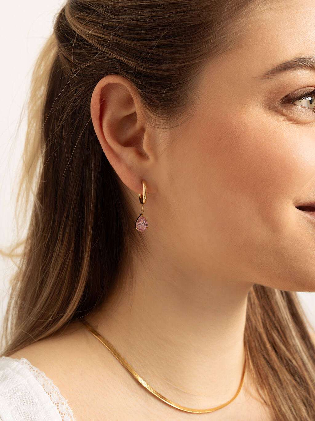 Pink Tear Hoop Ohrringe Gold - Dorose | Wasserfester Schmuck, 18K vergoldet