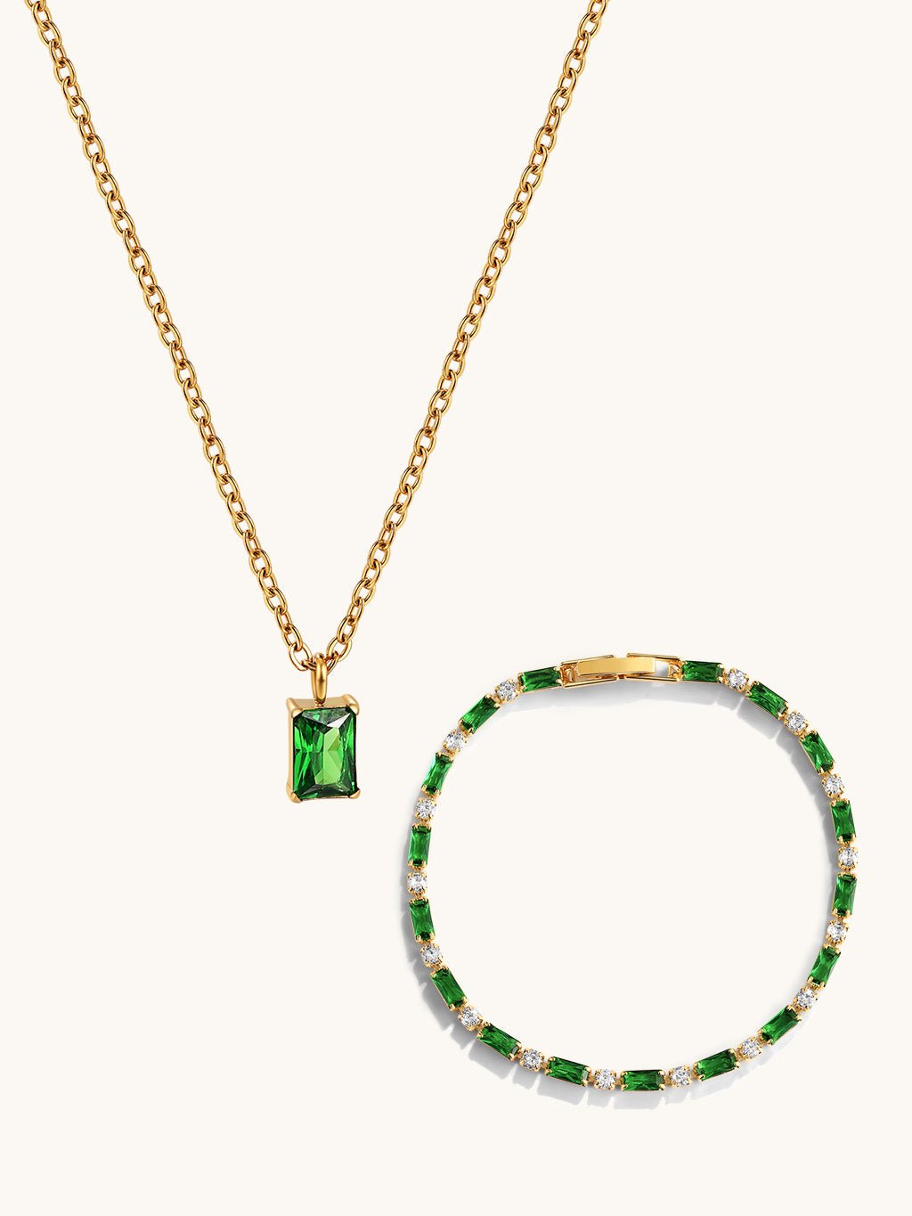 Pure Dream Kette mit Zirkonia Grün & Armband Schmuck Set - Dorose | Wasserresistent, kein Verfärben