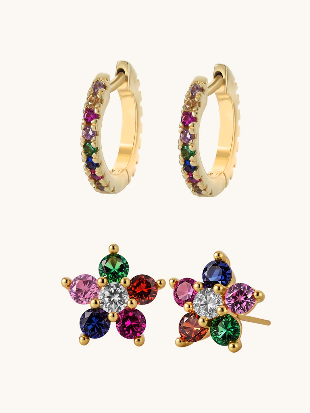 Rainbow Flower Ohrringe Schmuck Set - Dorose | Wasserresistent, kein Verfärben
