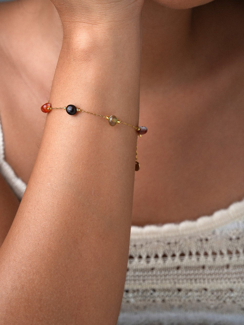 Rainbow Naturstein Armband Gold - Dorose | Wasserresistent, kein Verfärben