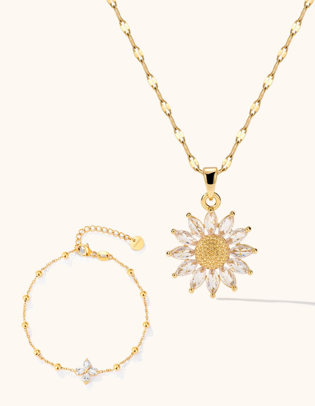 Sparkling Sunflower Kette & Armband Schmuck Set - Dorose | Wasserresistent, kein Verfärben