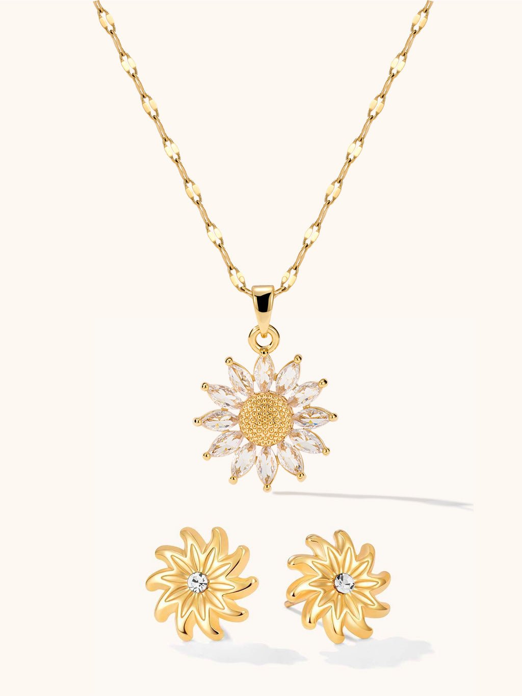 Sparkling Sunflower Kette Delicate Flower Ohrstecker Gold Schmuck Set - Dorose | Wasserresistent, kein Verfärben