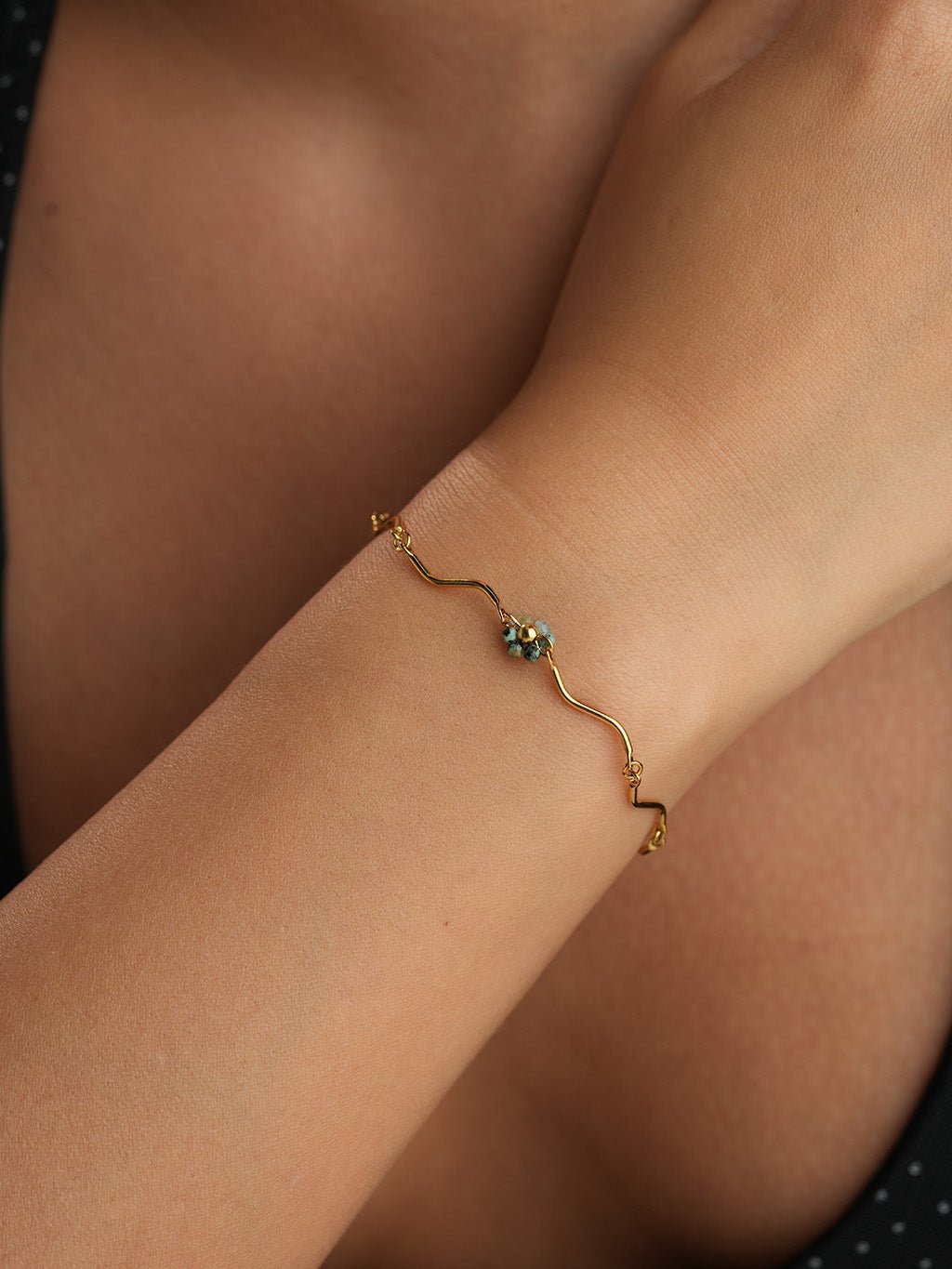 Türkis Blüten Armband Gold - Dorose | Wasserresistent, kein Verfärben