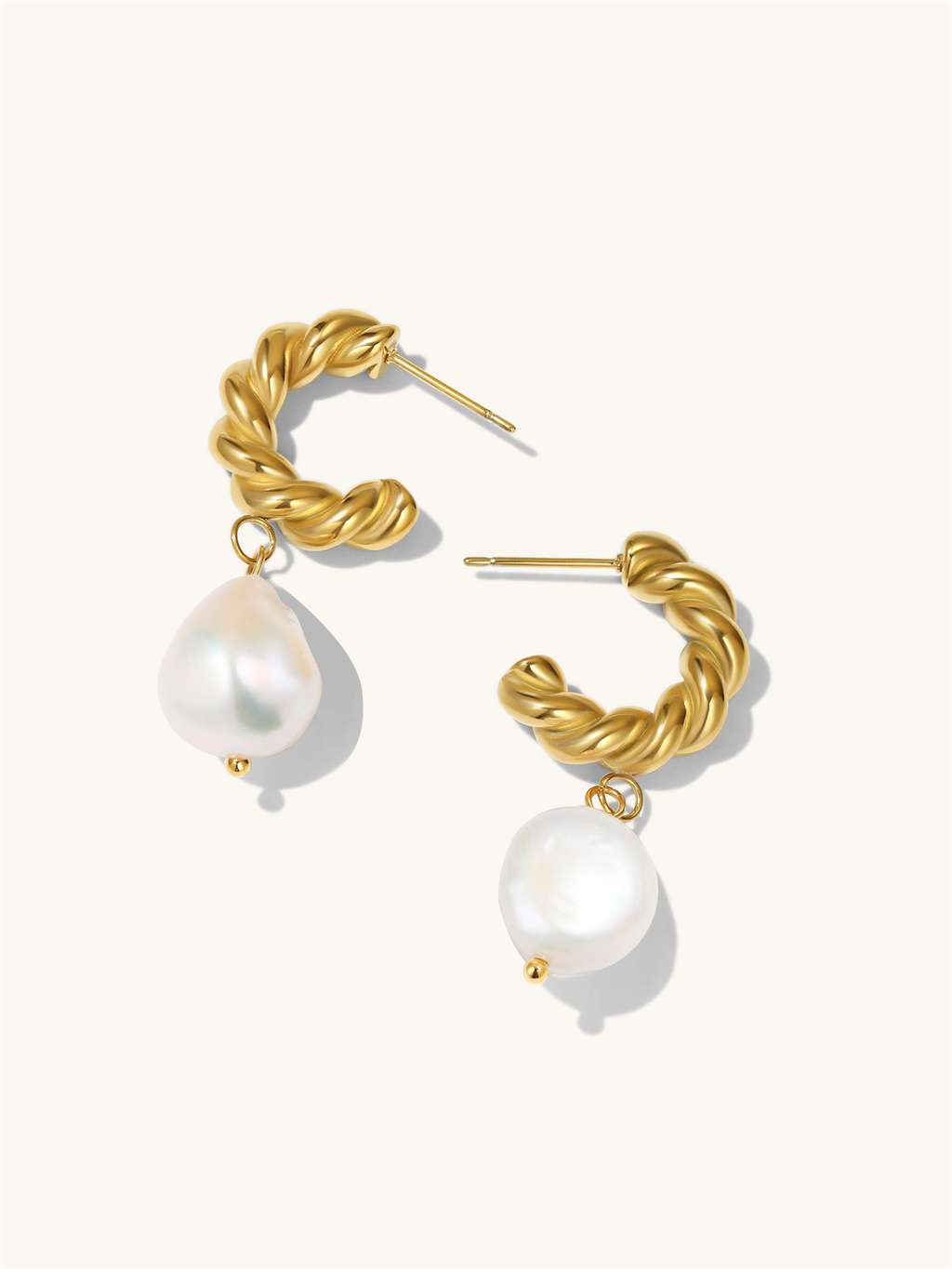 Verdrehte Barockperlenohrringe Gold - Dorose | Wasserfester Schmuck, 18K vergoldet