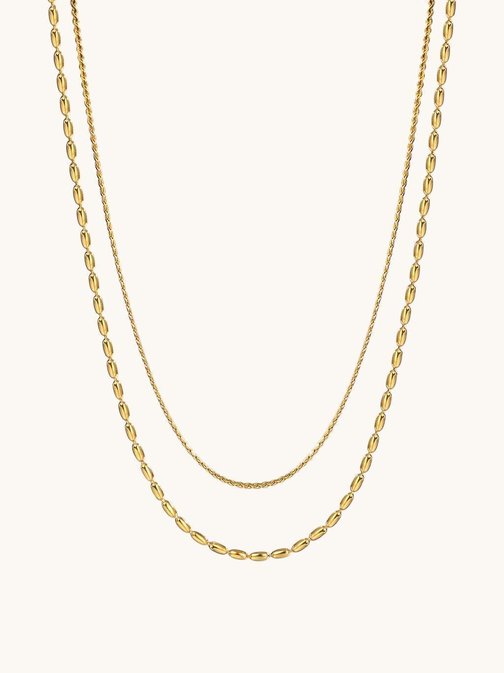 Verdrehte Eleganz - Exquisite Doppelketten mit Weizenkorn - Dorose | Wasserfester Schmuck, 18K vergoldet