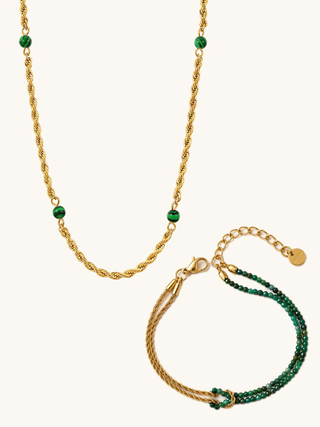 Verdrehte Pfauenstein-Halskette & Geflochtenes Armband Schmuck Set - Dorose | Wasserresistent, kein Verfärben