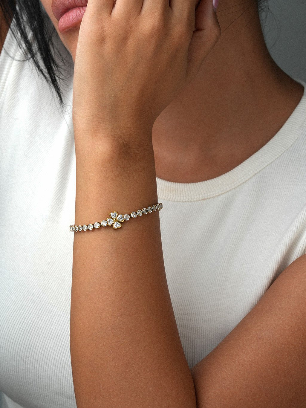 Vierblättriges Kleeblatt Zirkonia Armband Gold - Dorose | Wasserresistent, kein Verfärben