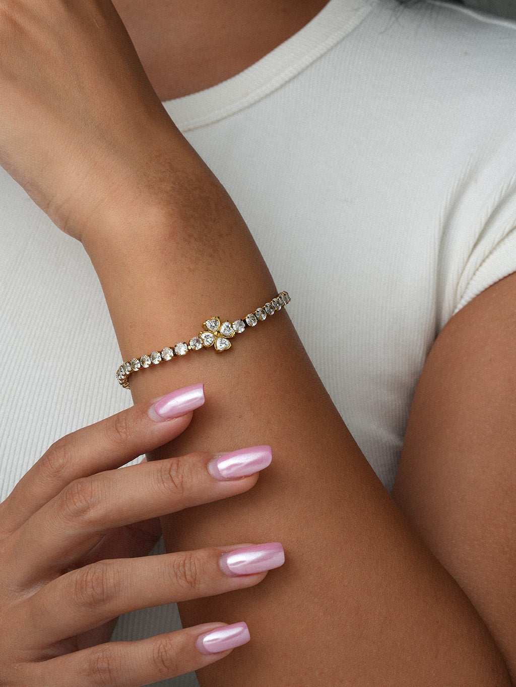 Vierblättriges Kleeblatt Zirkonia Armband Gold - Dorose | Wasserresistent, kein Verfärben