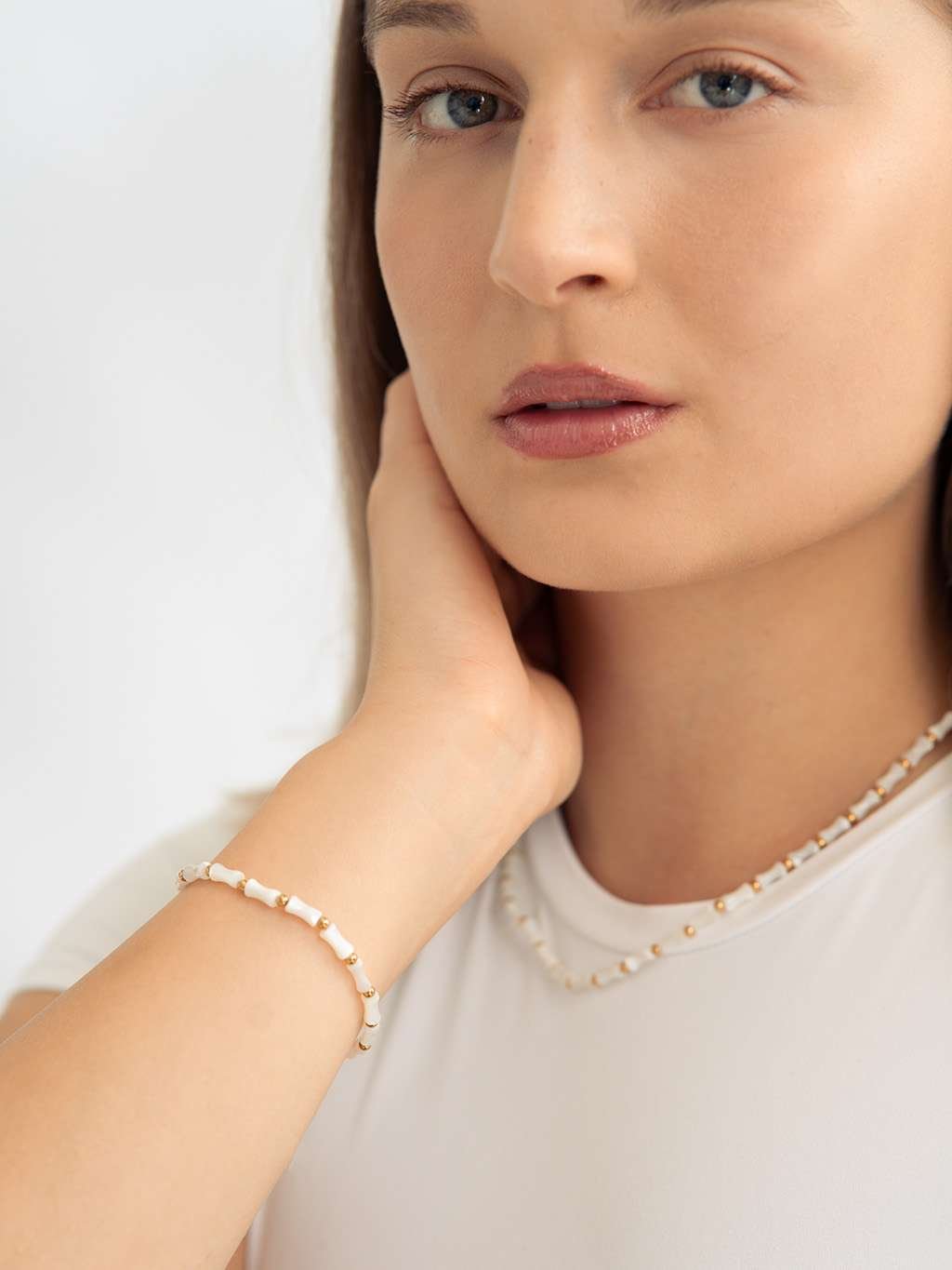 White Bamboo Armband Gold - Dorose | Wasserfester Schmuck, 18K vergoldet